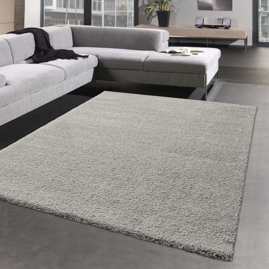 Wohnzimmer Teppich flauschig warm • Unidesign grau