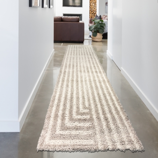 Preview: Weicher Hochflor-Teppich mit Linien Muster Gemütlich & Modern in Beige Preview: Weicher Hochflor-Teppich mit Linien Muster Gemütlich & Modern in Beige