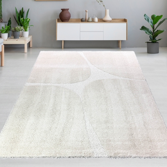 Weicher Hochflor Teppich Pflegeleicht mit modernem in Creme