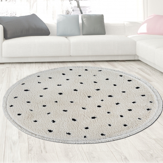 Preview: Moderner Hochflorteppich weich und stilvoll mit schwarzem Punktmuster | Beige Preview: Moderner Hochflorteppich weich und stilvoll mit schwarzem Punktmuster | Beige