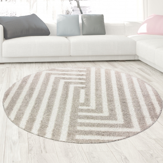 Preview: Weicher Hochflor-Teppich mit Linien Muster Gemütlich & Modern in Beige Preview: Weicher Hochflor-Teppich mit Linien Muster Gemütlich & Modern in Beige