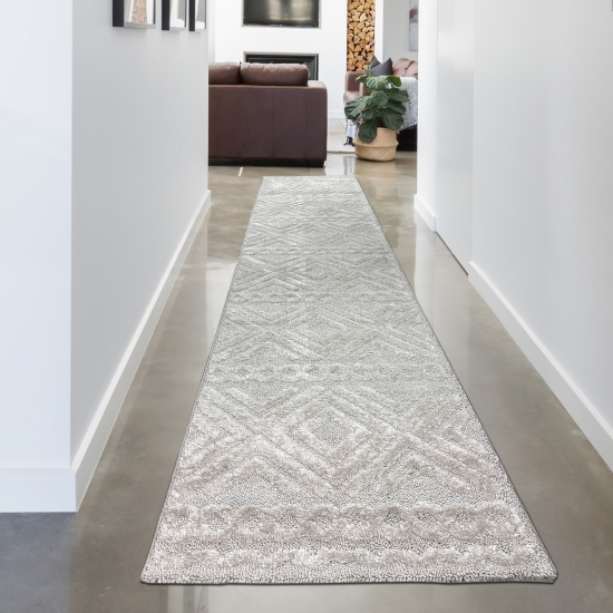 Preview: Hochflor Wohnzimmerteppich Boho Style mit Rautenmuster und Kreisen in Beige Preview: Hochflor Wohnzimmerteppich Boho Style mit Rautenmuster und Kreisen in Beige