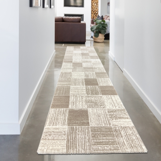 Preview: Designteppich mit modernem Karomuster Beige Creme Preview: Designteppich mit modernem Karomuster Beige Creme