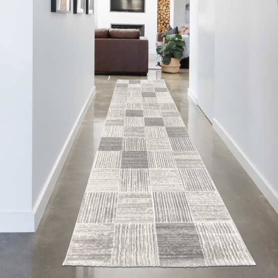 Preview: Designteppich mit modernem Karomuster Grau Beige Preview: Designteppich mit modernem Karomuster Grau Beige