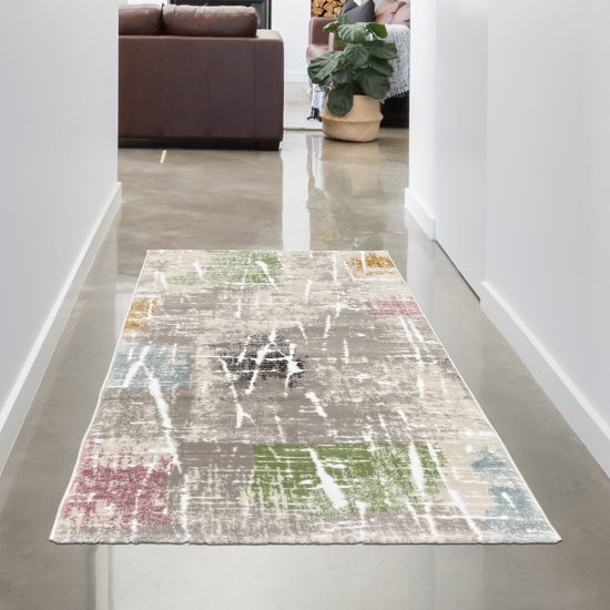 Preview: Designteppich Grau-Beige mit frischen Farbakzenten in Multi Preview: Designteppich Grau-Beige mit frischen Farbakzenten in Multi