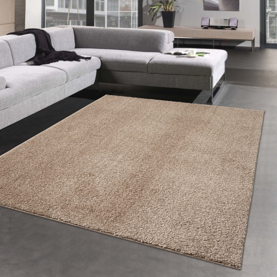 Waschbarer Shaggy Teppich für Schlafzimmer – rutschfest – in beige