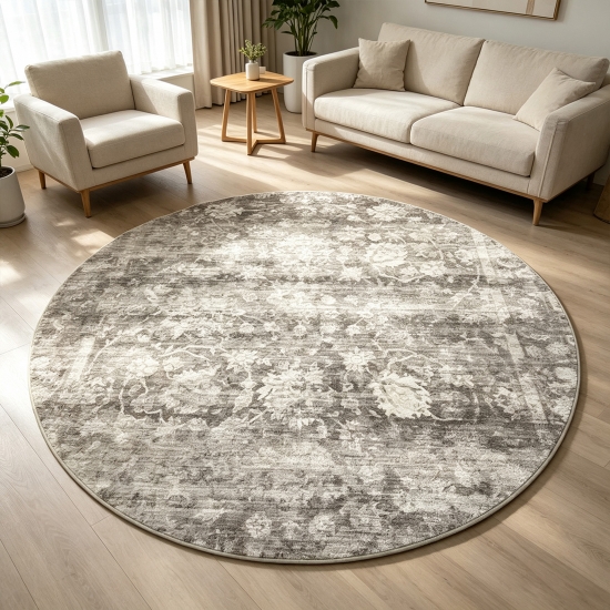 Preview: Designteppich Beige Vintage-Ornamentik grafische Rahmenstruktur