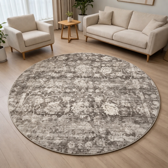 Preview: Designteppich Beige Vintage-Ornamentik grafische Rahmenstruktur