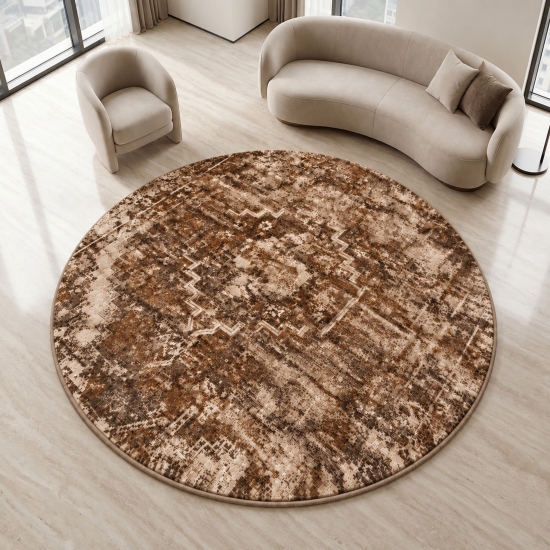 Preview: Teppich Braun Ornament-Design Polyester mit Flanelloberfläche
