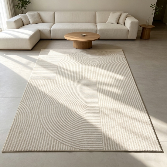 Teppich Modern in Beige mit bedruckender Flanelloberfläche und abstraktem design