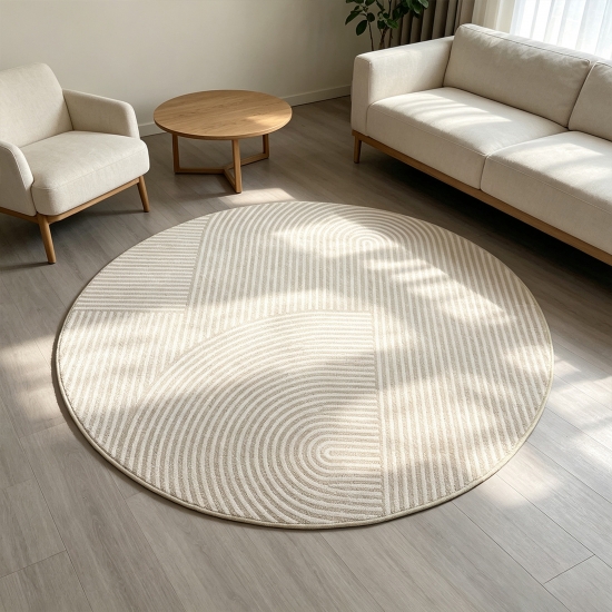Preview: Teppich Modern in Beige mit bedruckender Flanelloberfläche und abstraktem design
