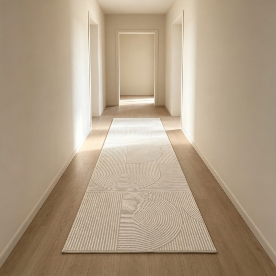 Preview: Teppich Modern in Beige mit bedruckender Flanelloberfläche und abstraktem design