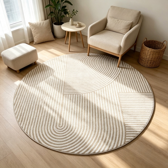 Designteppich Braun modern mit Linienmuster und Flanelloberfläche