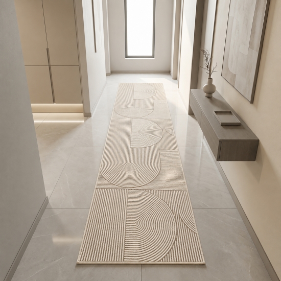 Designteppich Braun modern mit Linienmuster und Flanelloberfläche