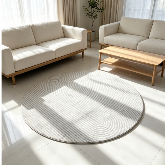 Designteppich Grau abstrakte Bögen präzise geometrische Linienoptik