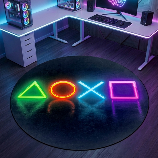 Preview: Rutschfester Gamingteppich im Neonfarbenen Muster