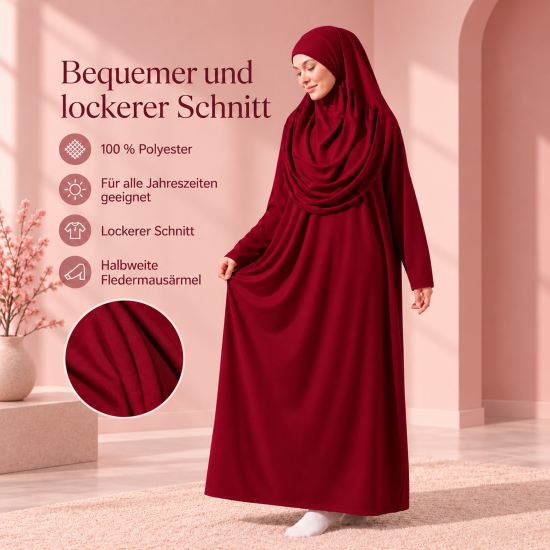 Preview: Rotes Gebetsgewand mit langem Schnitt und Stoffbeutel