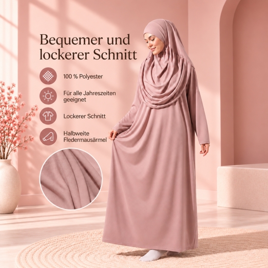 Preview: Rosa Gebetsbekleidung für Damen mit Fledermausärmeln und Tasche