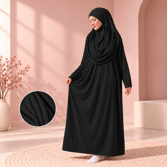 Schwarze Gebetsbekleidung für Damen mit weiten Ärmeln und Tasche
