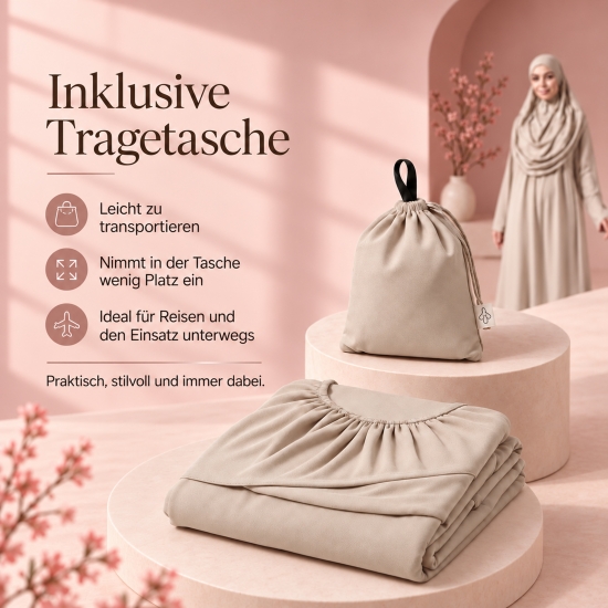 Preview: Beige Gebetsbekleidung mit Fledermausärmeln und passendem Stoffbeutel