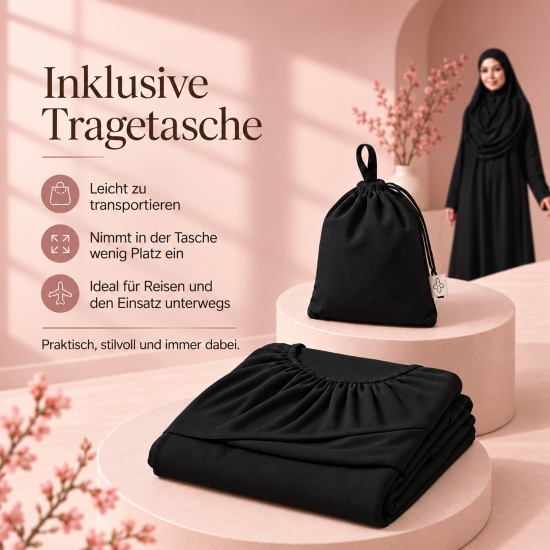 Preview: Schwarze Gebetsbekleidung für Damen mit weiten Ärmeln und Tasche