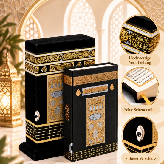 CARPETIA Kur'an Kerim Koran mit Samtbox Schwarz Gold 14x20 cm