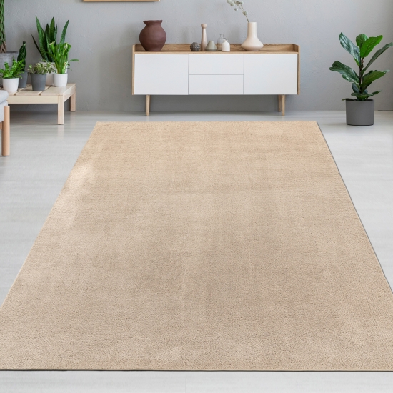 Moderner Teppich beige strapazierfähig und weich mit elegantem Schimmer