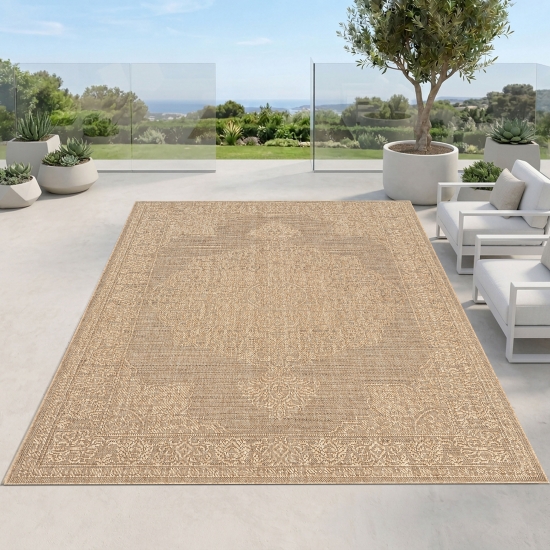 Moderner Teppich Beige mit Vintage Struktur für Indoor Outdoor