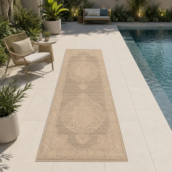 Preview: Moderner Teppich Beige mit Vintage Struktur für Indoor Outdoor