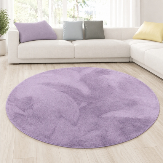 Preview: Teppich Flieder moderne Felloptik samtweicher Kurzflor Wohnzimmer