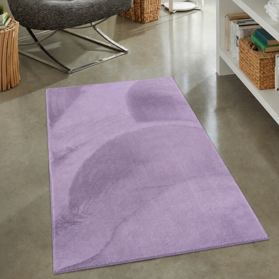 Preview: Teppich Flieder moderne Felloptik samtweicher Kurzflor Wohnzimmer