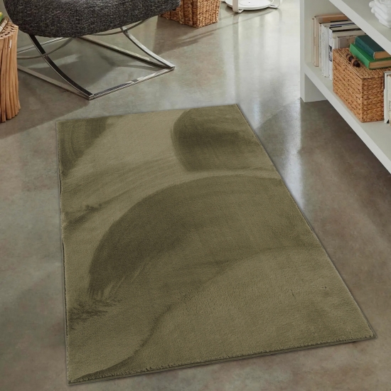Preview: Teppich grün Hasenfell-Optik elegant weich mit feinem Schimmer modern Preview: Teppich grün Hasenfell-Optik elegant weich mit feinem Schimmer modern