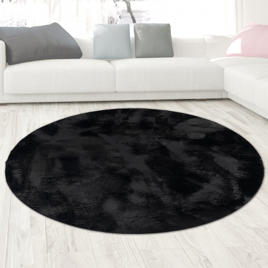 Preview: Teppich schwarz Hasenfell-Optik elegant weich mit feinem Schimmer modern Preview: Teppich schwarz Hasenfell-Optik elegant weich mit feinem Schimmer modern
