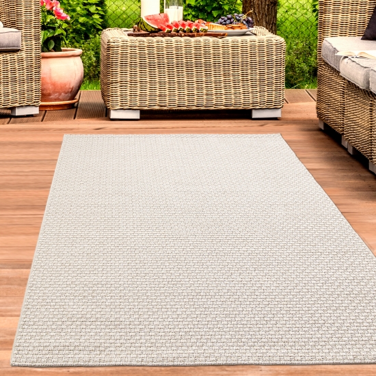 Außenteppich Balkon wetterbeständig flachgewebe unifarben in beige