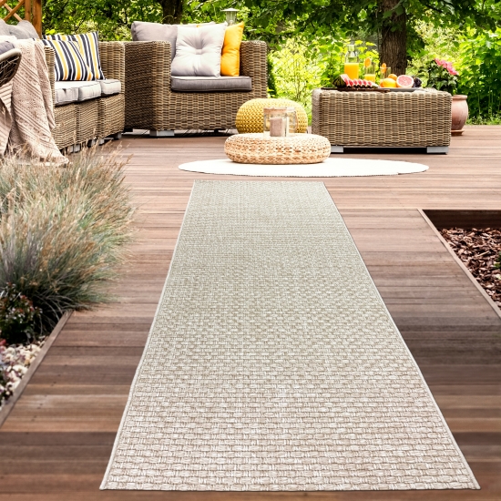 Preview: Außenteppich Balkon wetterbeständig flachgewebe unifarben in beige Preview: Außenteppich Balkon wetterbeständig flachgewebe unifarben in beige