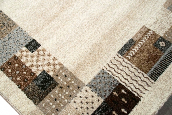 Designer Teppich Moderner Teppich Wohnzimmerteppich Bordüre beige creme türkis