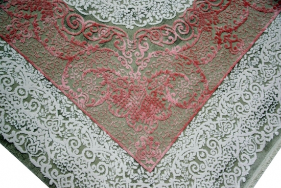 Moderner Teppich Wollteppich Ornamente mit Fransen rosa creme beige