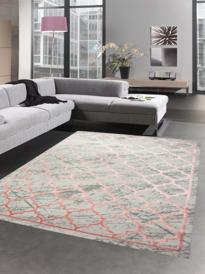 Teppich Wohnzimmerteppich marokkanisches Muster grau rosa