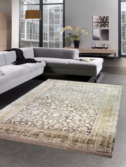 Teppich Luxus Designerteppich Wollteppich Paisley Muster beige braun