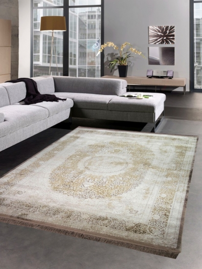 Teppich Luxus Designerteppich mit Naturfasern beige braun