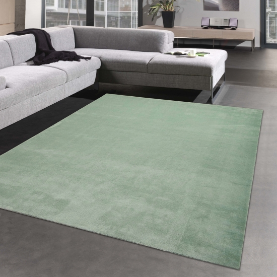 Wohnzimmer Shaggy Teppich mit weichem Hochflor in grün