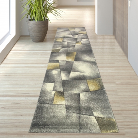 Teppich Kurzflor Wohnzimmerteppich karo abstrakt pastell gelb grau