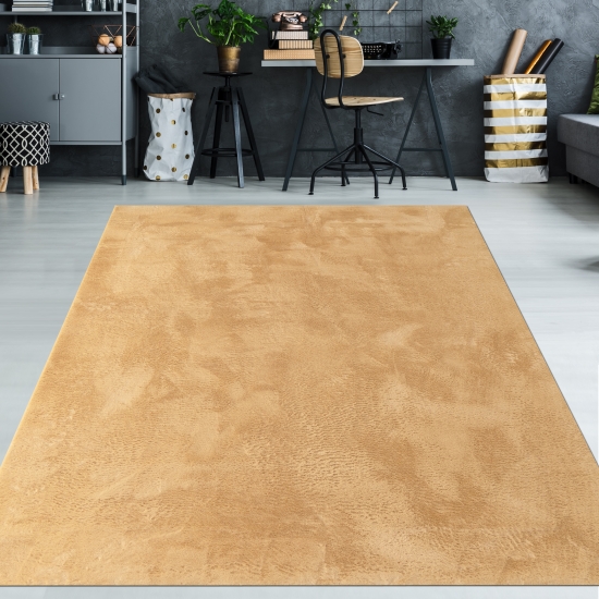 Preview: Teppich gold Hasenfell-Optik elegant weich mit feinem Schimmer modern Preview: Teppich gold Hasenfell-Optik elegant weich mit feinem Schimmer modern