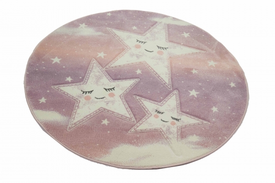 Spiel Teppich Kinderzimmer Sterne Himmel Wolken Design rosa creme