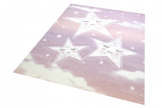 Spiel Teppich Kinderzimmer Sterne Himmel Wolken Design rosa creme