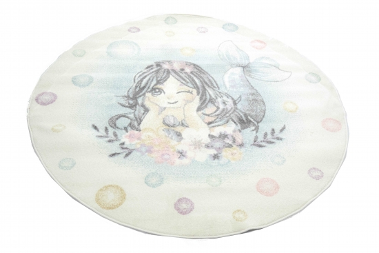 Preview: Meerjungfrau Designer Teppich Kinderzimmer Spielteppich Blumen Wasserblasen creme gelb blau weiß