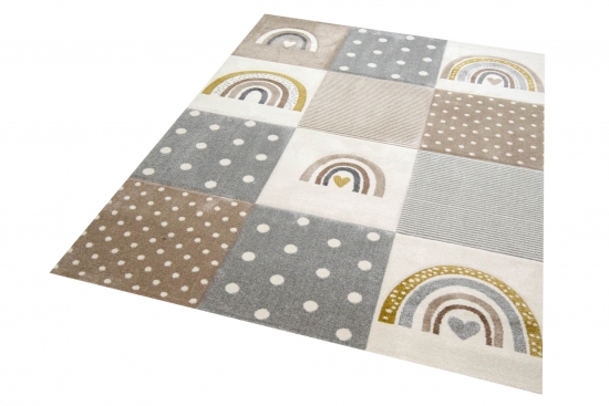 Kinderteppich Kinderzimmer Spiel Teppich Herzchen Regenbogen Punkte Design creme beige grau