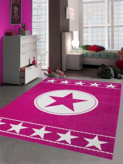 Kinderteppich Spielteppich Kinderzimmer Teppich Stern pink creme