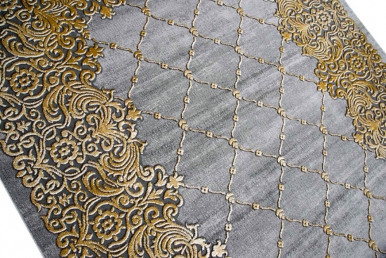 Teppich modern Wohnzimmer Teppich Ornamente grau senfgelb gold