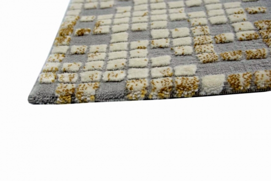 Teppich modern Wohnzimmer Teppich Mosaik in grau senfgelb